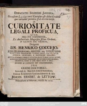 Disputatio Solennis Juridica ... De Curiositate Legali Proficua