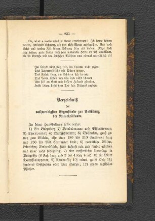 Verzeichniß der nothwendigsten Gegenstände zur Ausübung der Naturheilkunde.