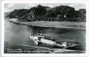 Diesbar. Görischfelsen. Elbe mit Dampfer Riesa
