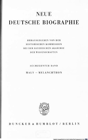 Neue deutsche Biographie, 16. Maly - Melanchthon