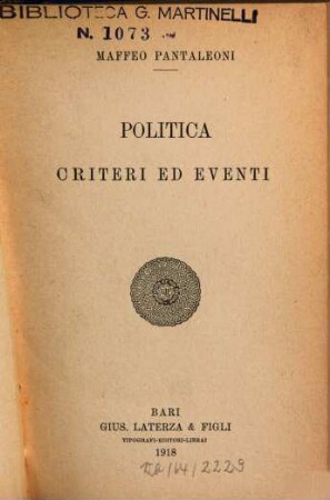 Politica : criteri ed eventi