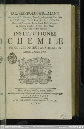 Institutiones Chemiae : Praelectionibus Academicis Adcommodatae