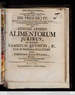Disputatio Juridica ... De Singularibus Alimentorum Juribus