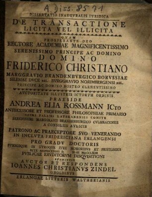 Dissertatio Inauguralis Iuridica De Transactione Licita Vel Illicita