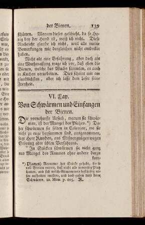 VI. Cap. Von Schwärmen und Einfangen der Bienen