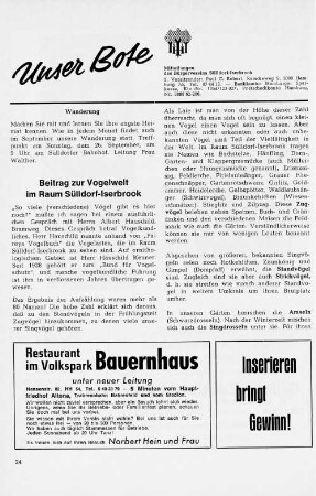 Beitrag zur Vogelwelt im Raum Sülldorf-Iserbrook