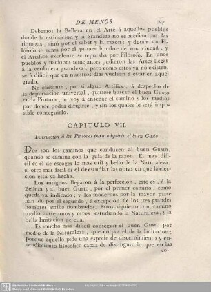 CAPITULO VII. Instruccion á los Pintores para adquirir el buen Gusto.