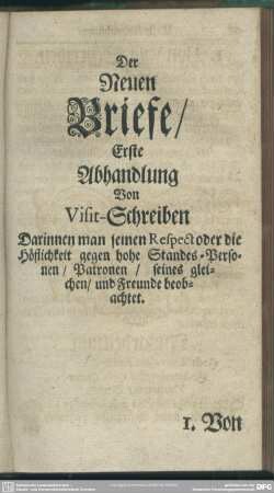 Der neuen Briefe, Erste Abhandlung Von Visit-Schreiben