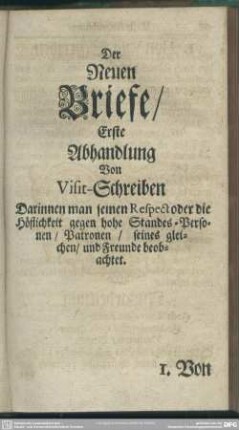 Der neuen Briefe, Erste Abhandlung Von Visit-Schreiben