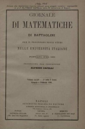 Volume XXXIV - Gennaio e Febbraio 1896.