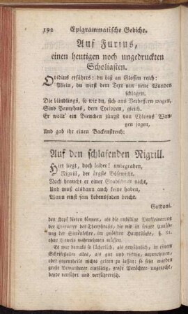 Auf den schlafenden Nigrill. - Die Poeten und ihre Verächter.