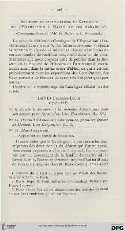 Additions et rectifications au catalogue de l'exposition "David et ses Élèves"