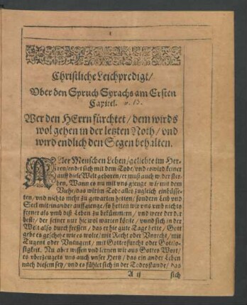 Ober den Spruch Syrachs am Ersten Capitel. v. 13.