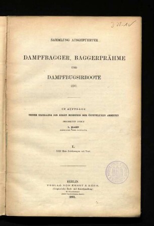 1, 1: Sammlung ausgeführter Dampfbagger, Baggerprähme und Dampfbugsirboote