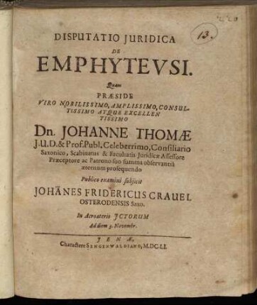 Disputatio Iuridica De Emphyteusi