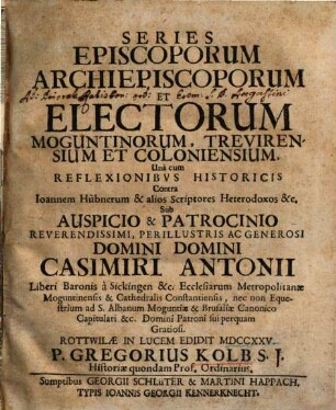 Series episcoporum archiepiscoporum et electorum Moguntinorum, Trevirensium et Coloniensium