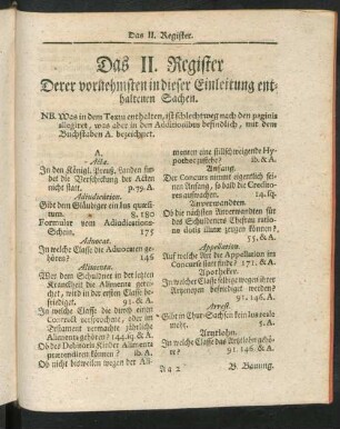 Das II. Register Derer vornehmsten in dieser Einleitung enthaltenen Sachen.