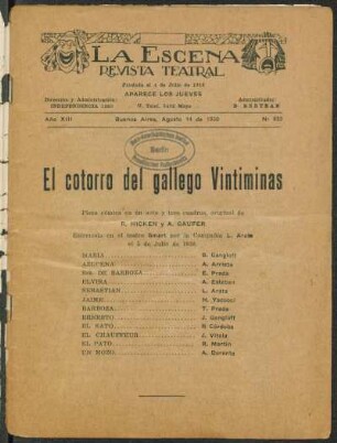 El cotorro del gallego Vintiminas : pieza cómica en un acto y tres cuadros