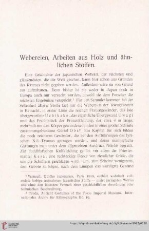 Webereien, Arbeiten aus Holz und ähnlichen Stoffen