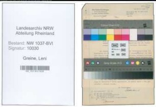 Entnazifizierung Leni Greine , geb. 10.09.1909 ()