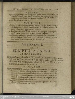 Articulus I. De Scriptura Sacra