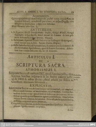 Articulus I. De Scriptura Sacra