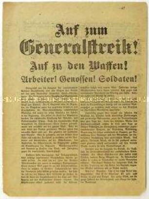 Aufruf zum Generalstreik im Zuge des Januaraufstandes 1919 in Berlin