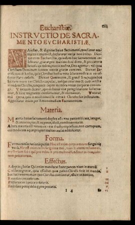 Instructio De Sacramento Eucharistiae.