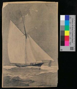 Zeitungsausschnitt aufgezogen auf Papier Segelyacht [von Prinz Heinrich von Preußen?]