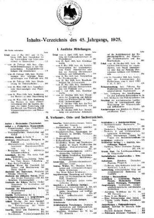 Inhalts-Verzeichnis des 45. Jahrgangs, 1925.