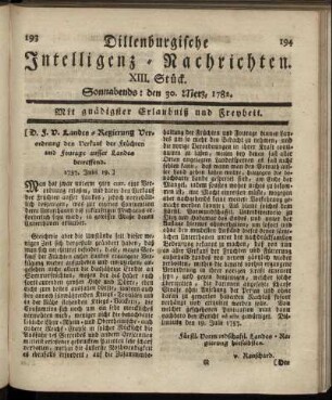 XIII. Stück. Sonnabends : den 30. Merz, 1782.