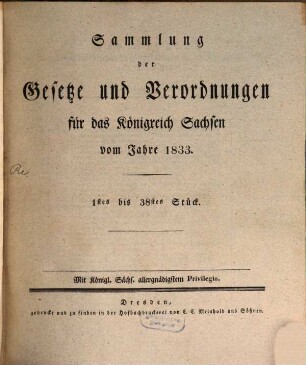 Sammlung der Gesetze und Verordnungen für das Königreich Sachsen. 1833