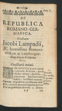 De Republica Romano-Germanica. Tractatus Jacobi Lampadii