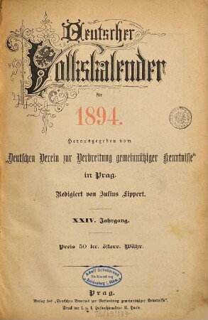Deutscher Volkskalender : für. 1894 = Jg. 24