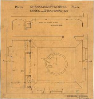 Fischer, Theodor; Worms; Cornelianum - Decke im Trausaal (Grundriss m. Ansicht, Schnitt)