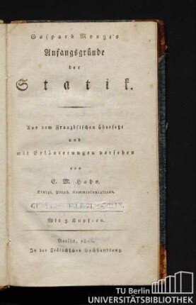 Gaspard Monge's Anfangsgründe der Statik