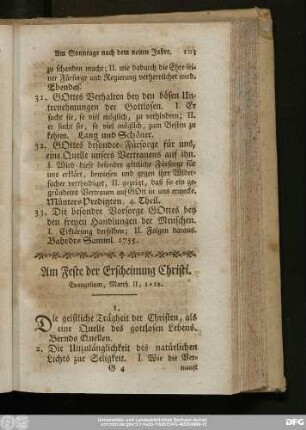 Am Feste der Erscheinung Christi. Evangelium, Matth. II, 1 - 12.