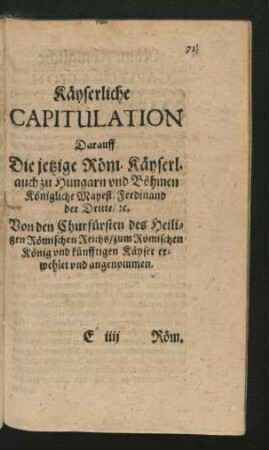 Käyserliche Capitulation ...