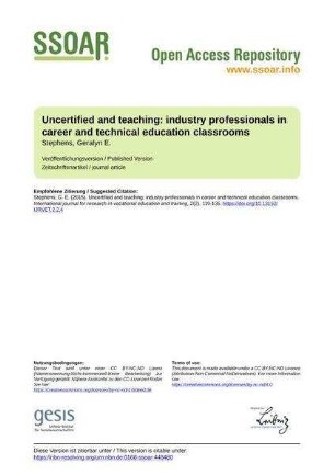 Uncertified and teaching: industry professionals in career and technical education classrooms