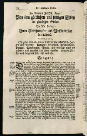772-802, Die XX. Predigt, Deren Friedfertigkeit und Versöhnlichkeit betrachtend.