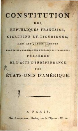 Constitution des républiques française, cisalpine et ligurienne
