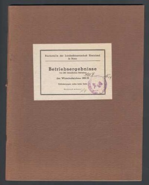 Betriebsergebnisse von 285 bäuerlichen Betrieben des Wirtschaftsjahres 1932/33