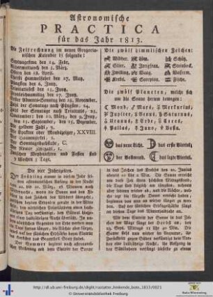 Astronomische Practica für das Jahr 1813.