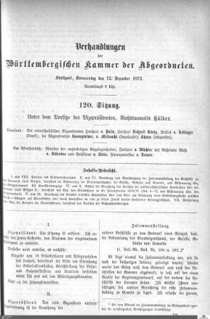 120. Sitzung, Stuttgart, 12.12.1872