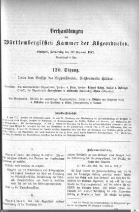 120. Sitzung, Stuttgart, 12.12.1872