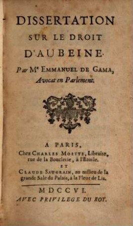 Dissertation sur le droit d'aubaine