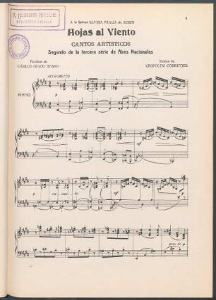 Hojas al viento : Cantos artísticos ; 2ª de la tercera série de Aires Nacionales