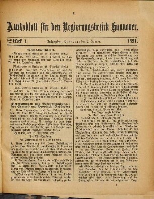 Amtsblatt für den Regierungsbezirk Hannover. 1891