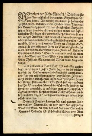 Nu volget der Achte Artickel ...
