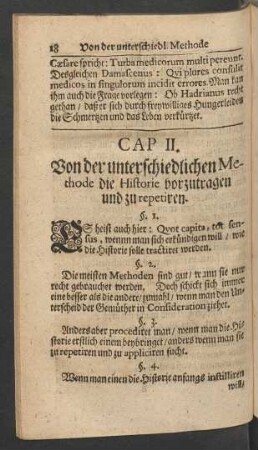 Cap. II. Von der unterschiedlichen Methode die Historie vorzutragen und zu repetiren